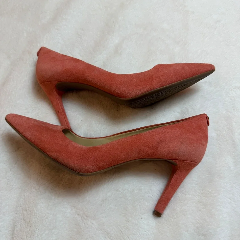 Michael Michael Kors Dorothy Flex Pumps Coral Pink Suede Pointed Toe Heels 8M